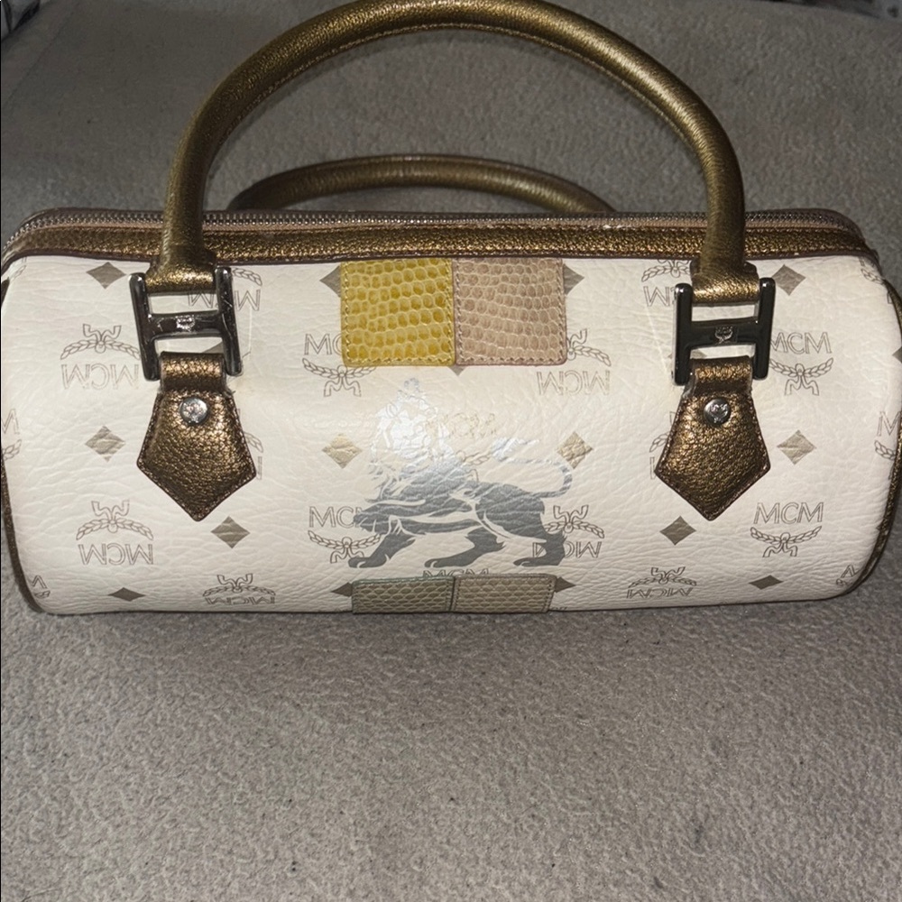 MCM Cream and Gold Satchel